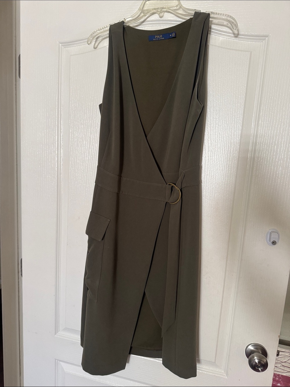 Polo by Ralph Lauren Olive Wrap Midi Dress with Ring Accent